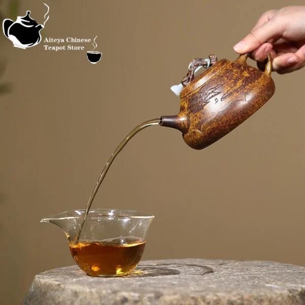 Raw Ore Keel Gold Sand Stone Ladle Teapot