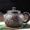 Hand Carved Lotus Black Mud Yixing Teapot